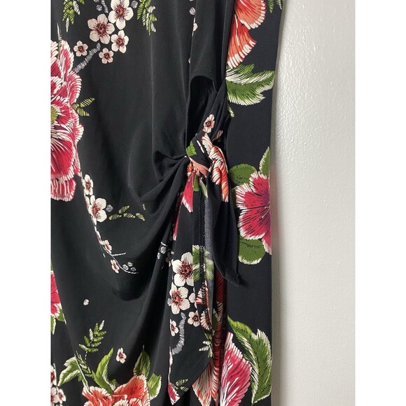 Signature by Robbie Bee Dress Women's Size M Black Floral Office Bow Tie Waist - Picture 12 of 14